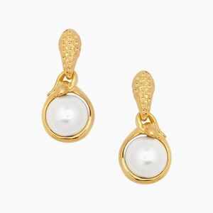 NWT Oscar de la Renta 14K-Gold-Plated & Imitation Pearl Snake Drop Earrings.